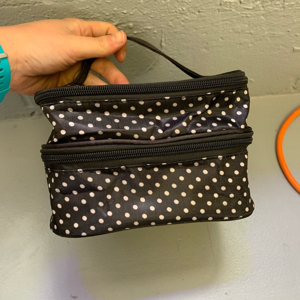 Brand new black and white polkadot make up bag